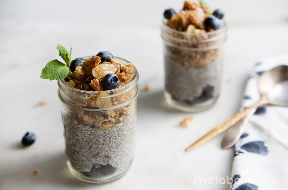 Chia Pudding with Granola and Blueberries