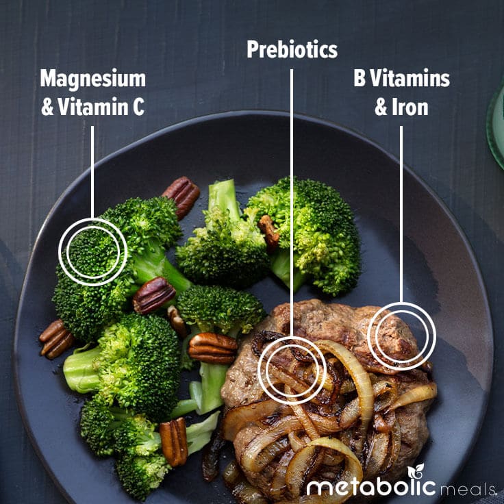 Grass-Fed Beef, Pecan Broccoli and Onions are a good source of immune boosting nutrients like magnesium, vitamin c, prebiotics, b-vitamins and iron.