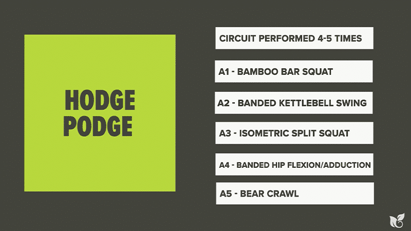 Chart of sample workout from the hodge podge microcycle.