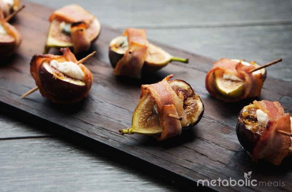 Fresh Figs Stuffed with Goat & Blue Cheese Wrapped in Crisp All-Natural Bacon