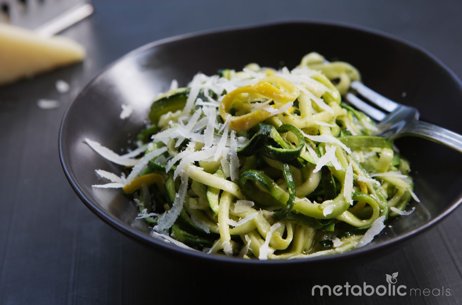 Zucchini and Yellow Squash Noodles with Pesto